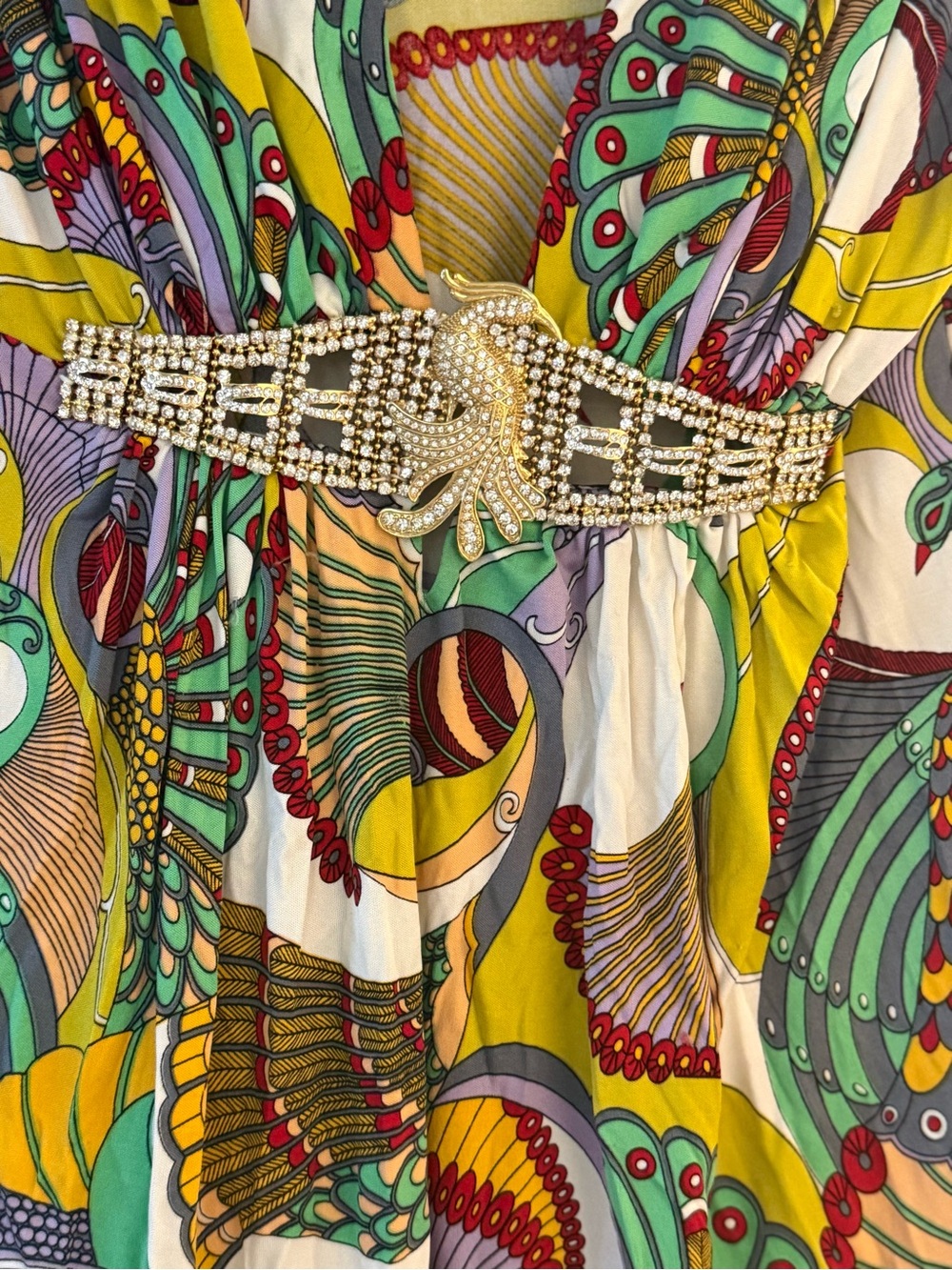 SKY Multicolor Printed V-Neck Women’s Dress with Embellished Waist - Picture 2 of 6